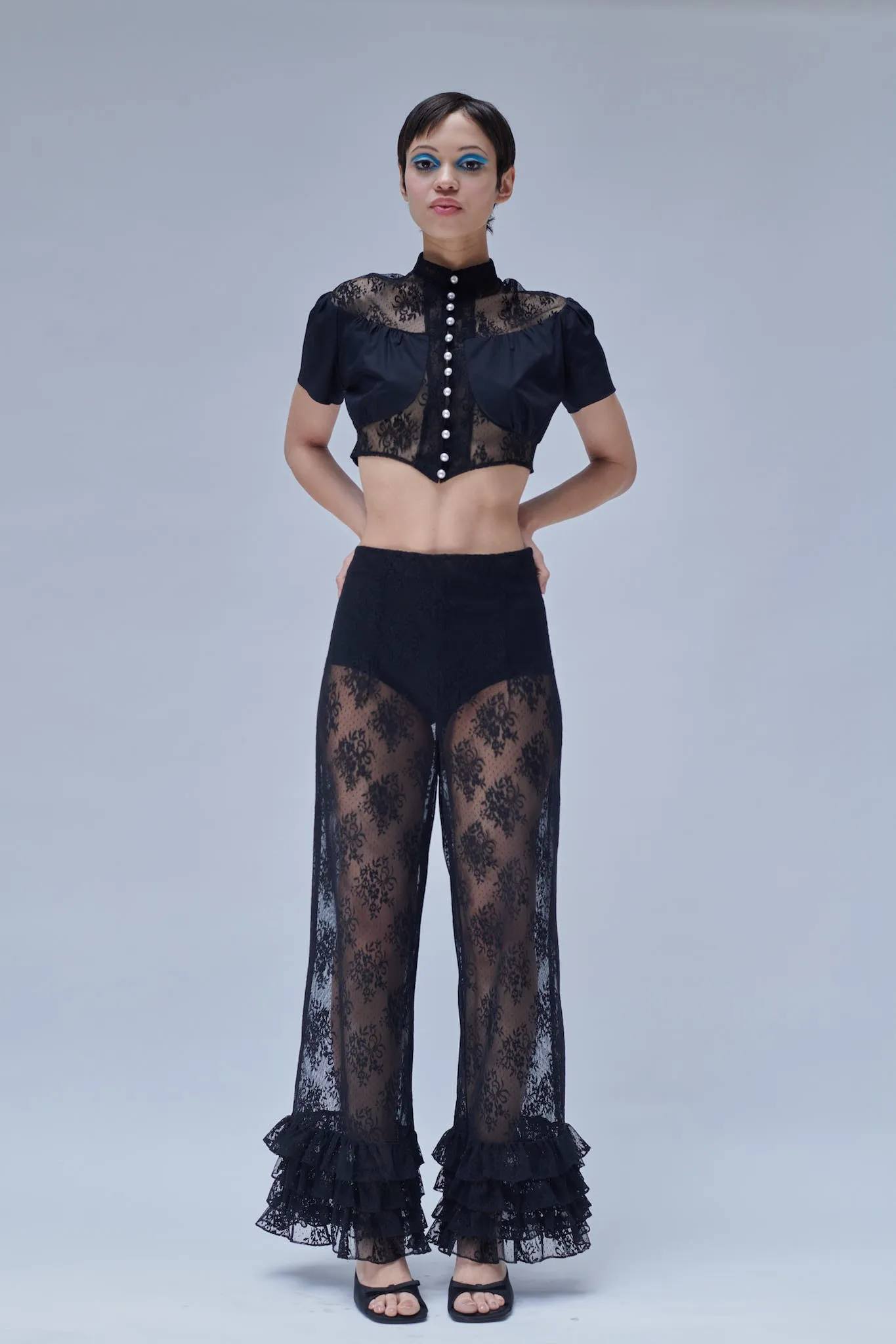 Ashlyn Blouse in Black Lace sold by Batsheva
