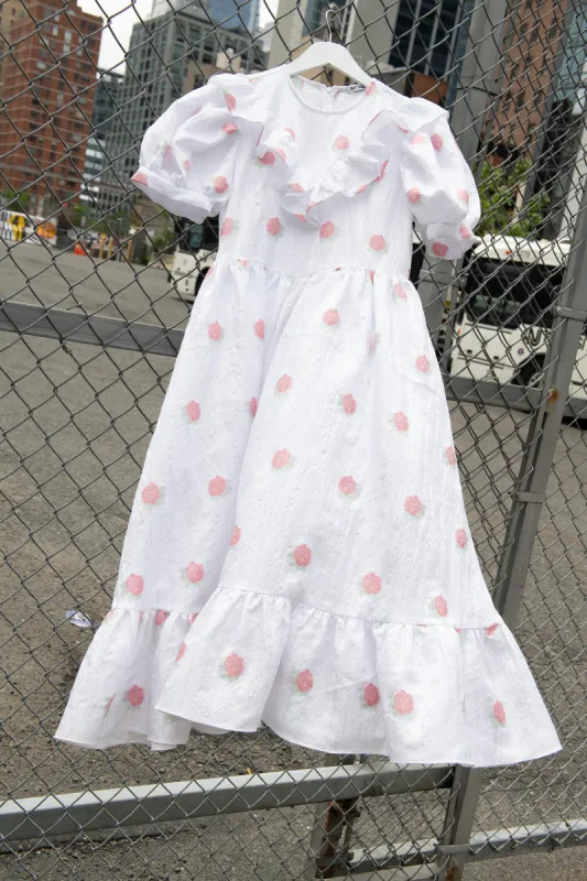 One-of-a-Kind Ruffle May Dress in Pink Floral Jacquard made by Batsheva