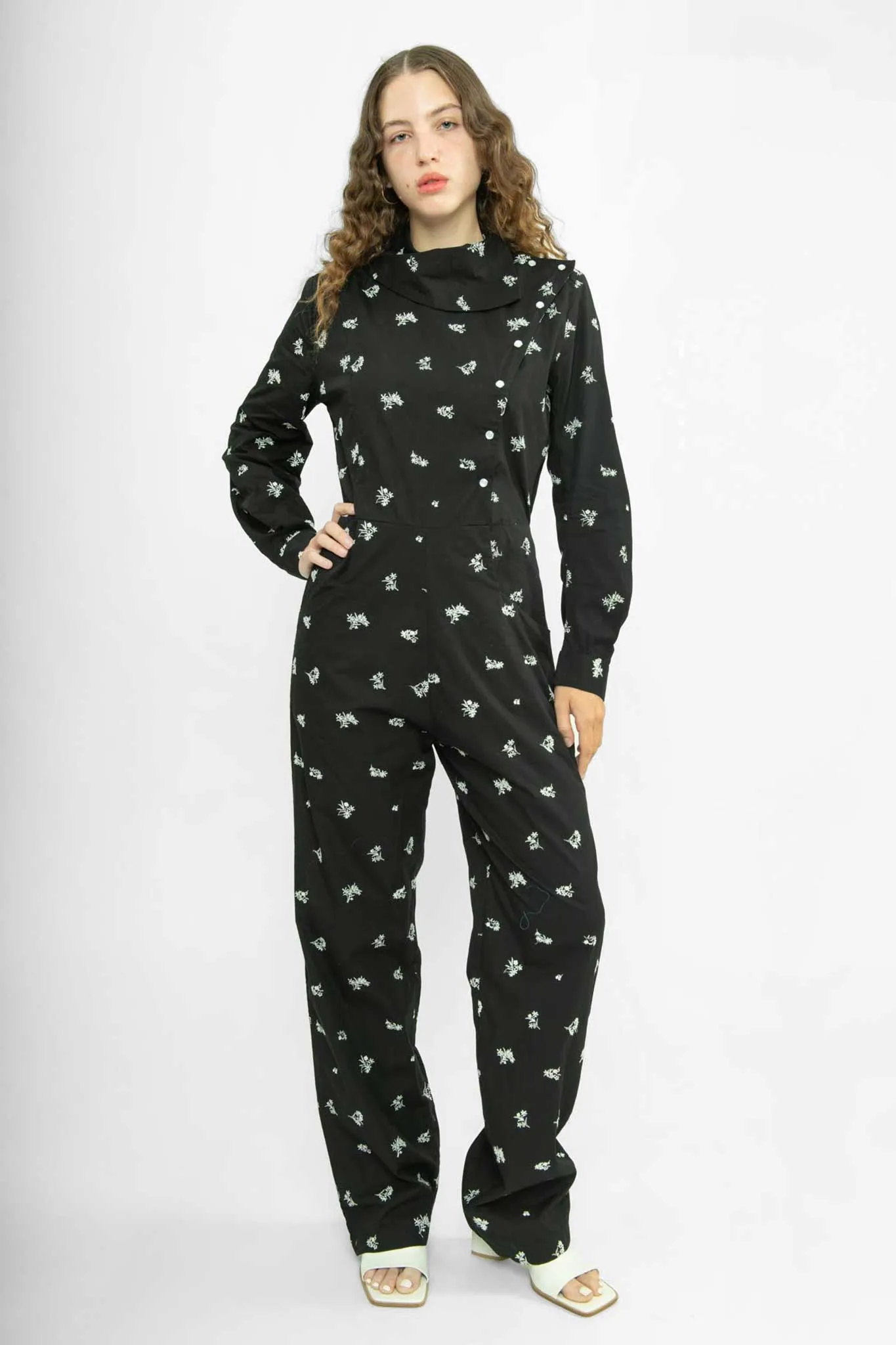 Mila Jumpsuit in Black Embroidered Poplin sold by Batsheva