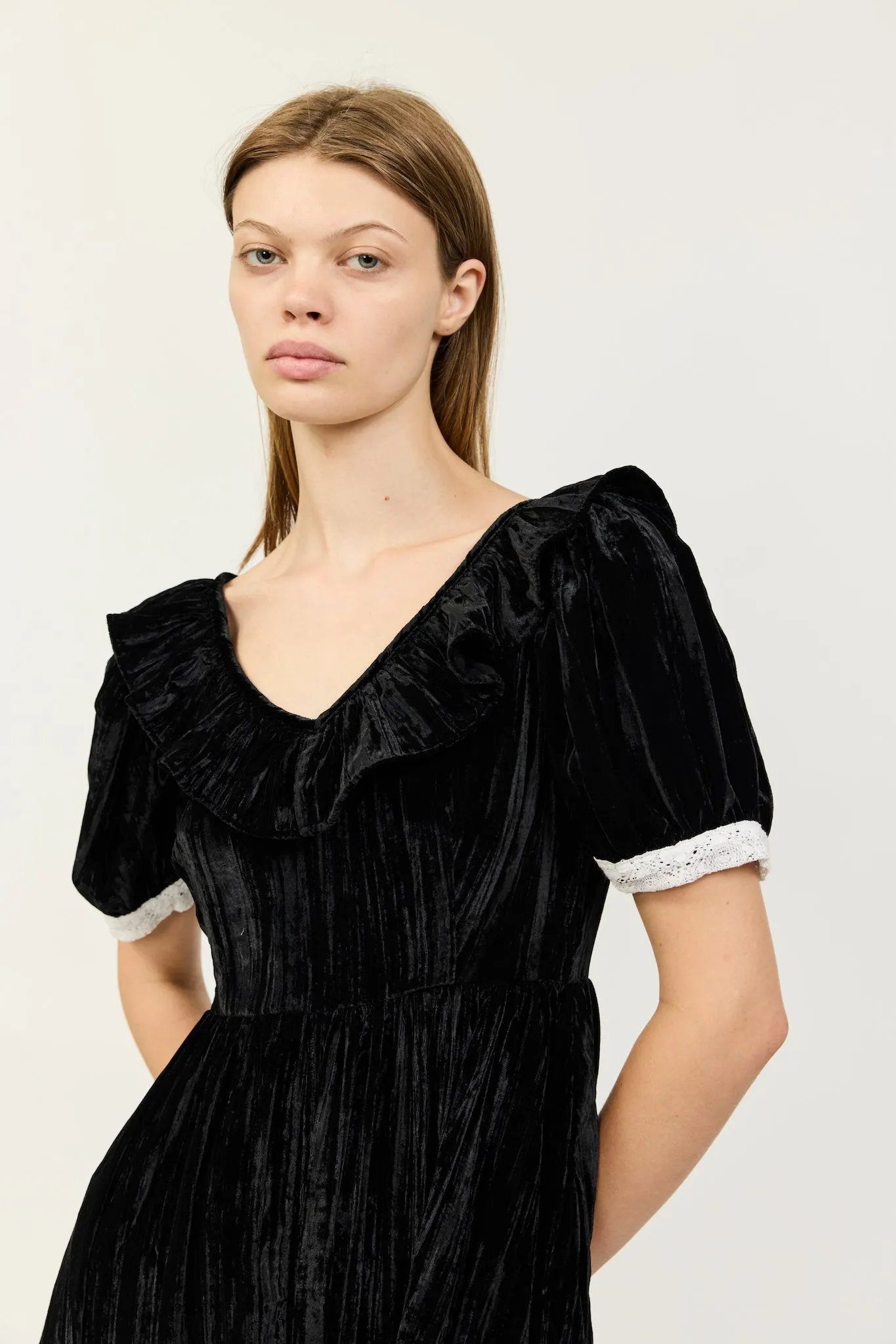 May Dress in Black Crushed Velvet and Lace sold by Batsheva product image thumbnail 2
