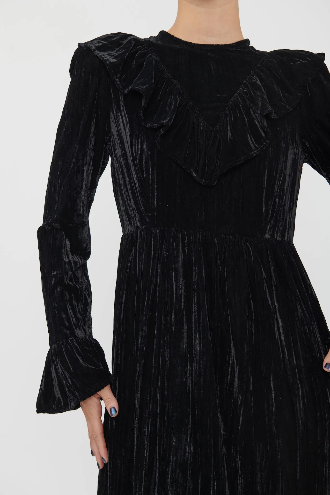 Long Sleeve Caroline Dress in Black Crushed Velvet sold by Batsheva product image thumbnail 5