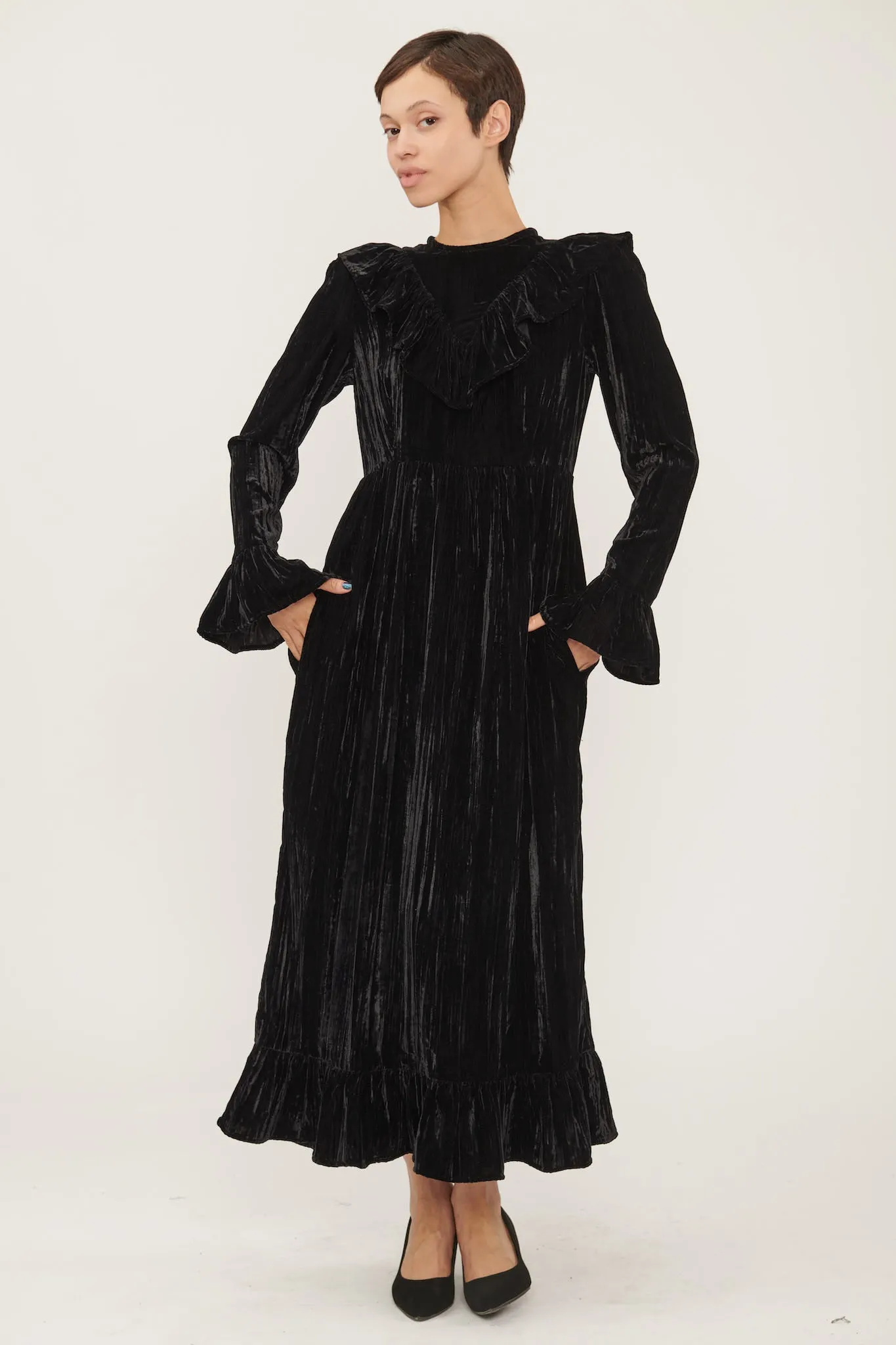 Long Sleeve Caroline Dress in Black Crushed Velvet sold by Batsheva product image thumbnail 3