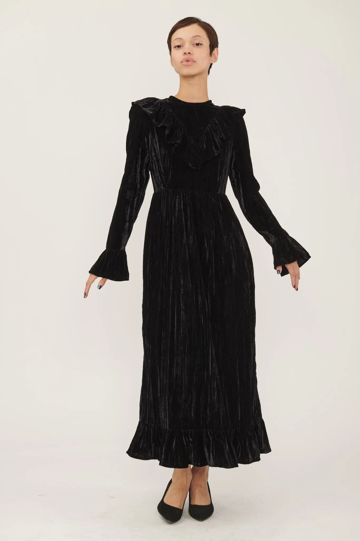 Long Sleeve Caroline Dress in Black Crushed Velvet sold by Batsheva product image thumbnail 2