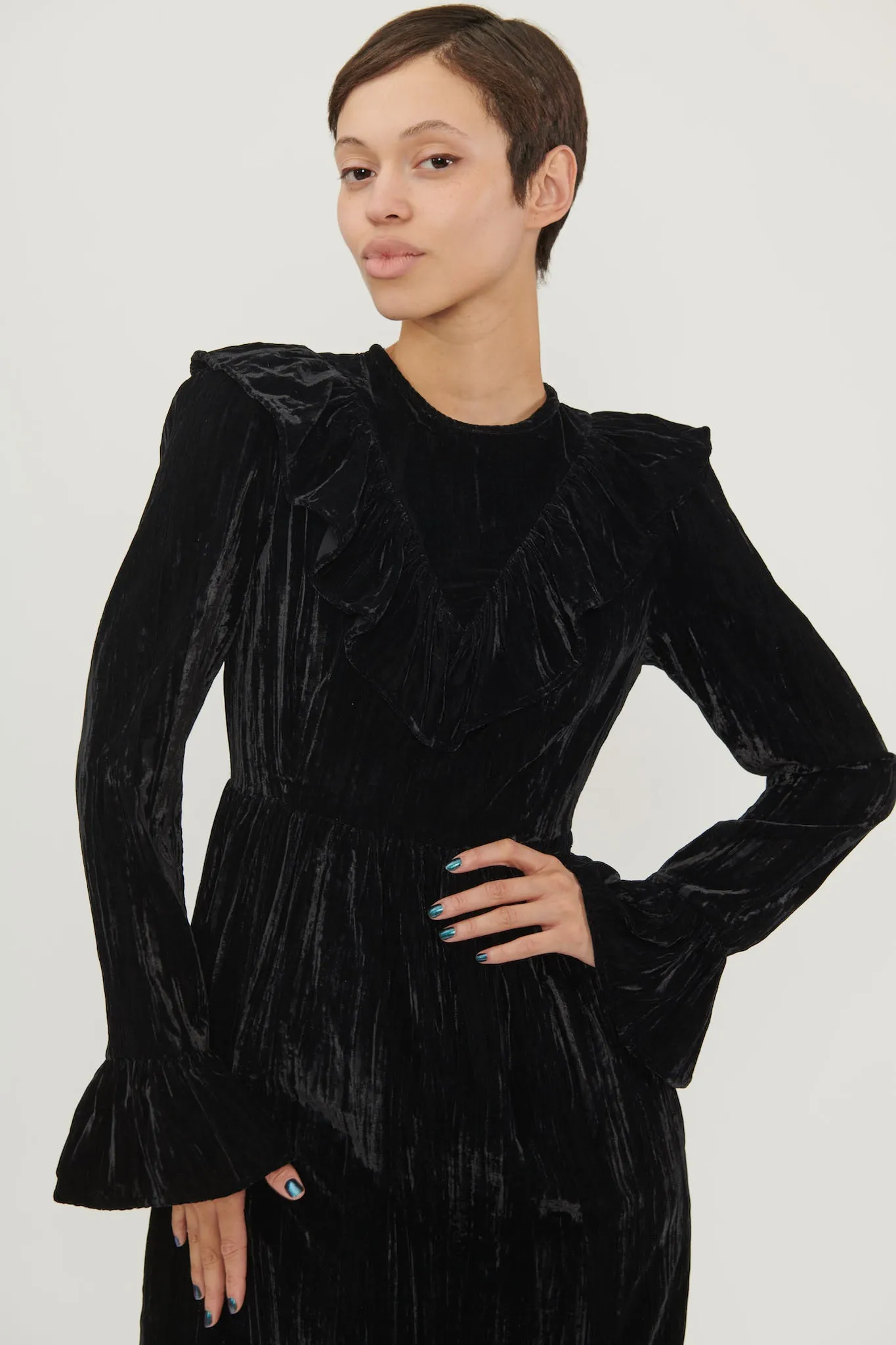 Long Sleeve Caroline Dress in Black Crushed Velvet sold by Batsheva product image thumbnail 4