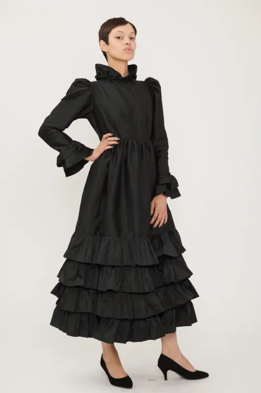 Long Prairie Gown in Black Taffeta made by Batsheva