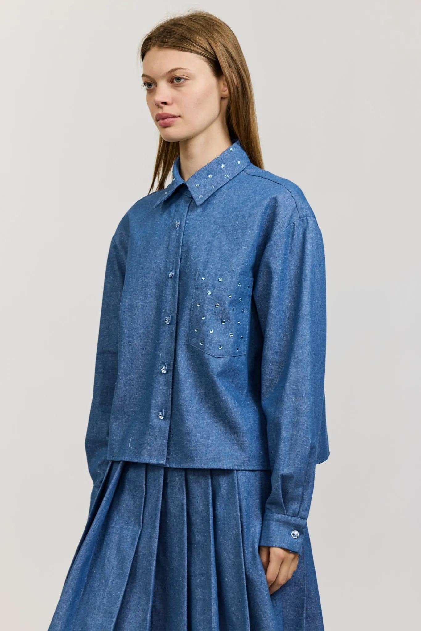 One-of-a-Kind Reilly Blouse in Chambray with Rhinestones sold by Batsheva product image thumbnail 3