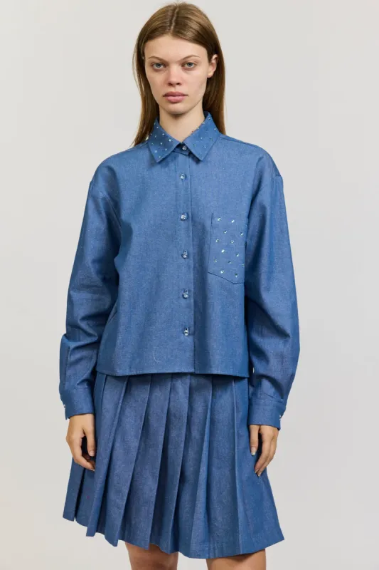 One-of-a-Kind Reilly Blouse in Chambray with Rhinestones made by Batsheva