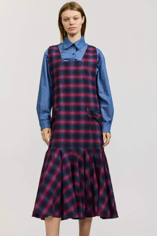 Meredith Dress in Pink and Navy Check Flannel made by Batsheva