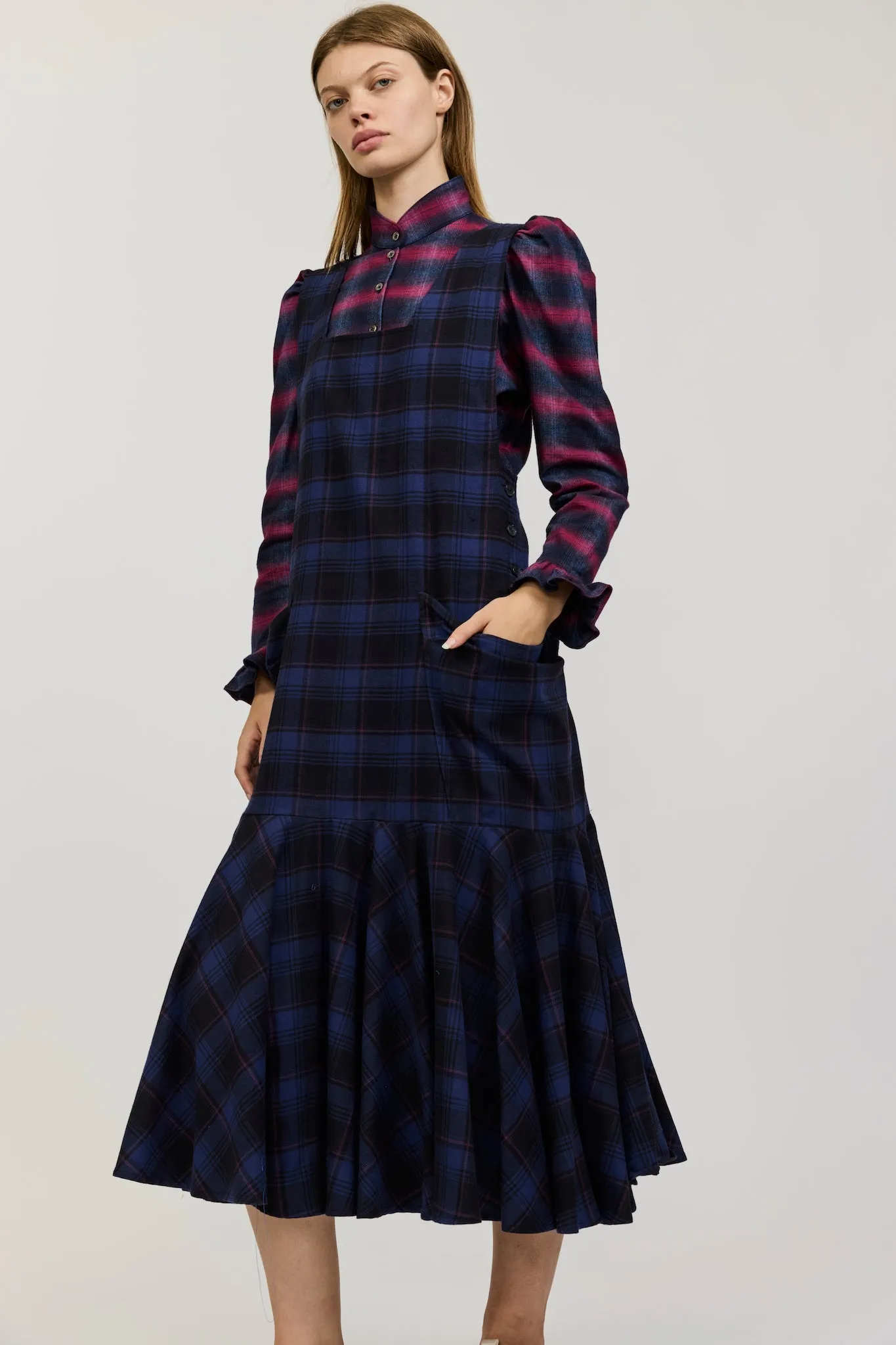 Meredith Dress in Navy and Purple Check Flannel sold by Batsheva product image thumbnail 4