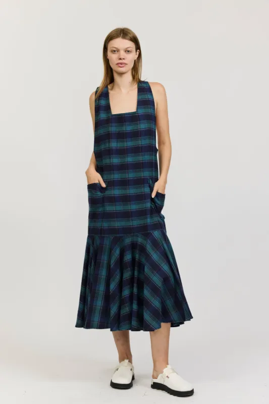 Meredith Dress in Green and Navy Flannel made by Batsheva