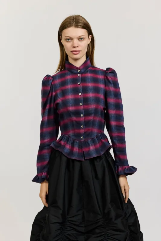 Grace Blouse in Pink and Navy Check Flannel sold by Batsheva