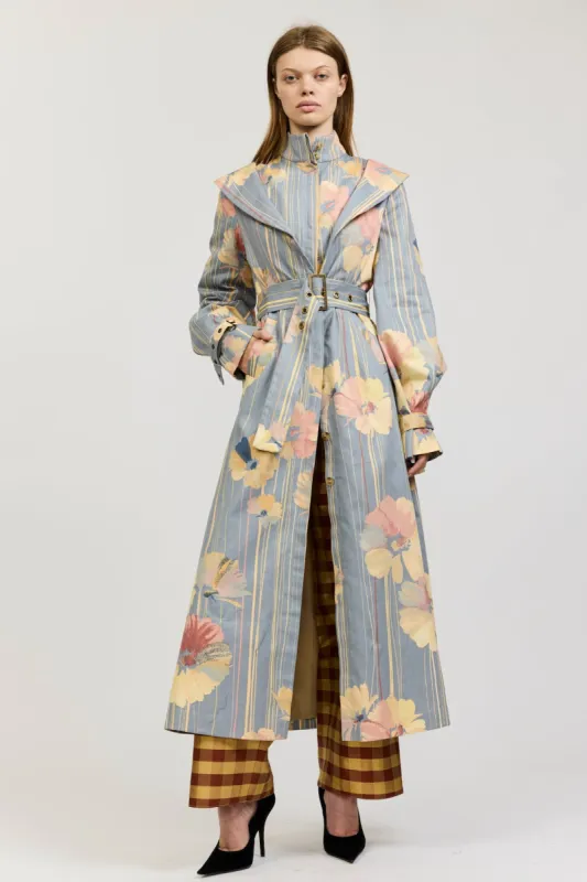 Elliot Trench Coat in Vintage Blue Floral Upholstery made by Batsheva