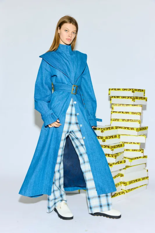Elliot Trench Coat in Medium Blue Denim made by Batsheva