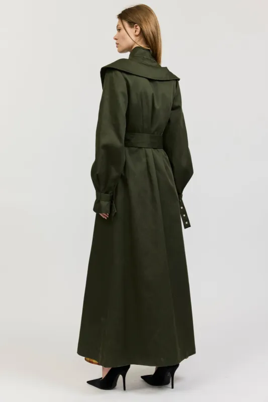 Elliot Trench Coat in Army Green made by Batsheva