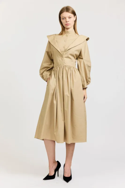 Elsa Dress in Khaki Cotton Poplin made by Batsheva