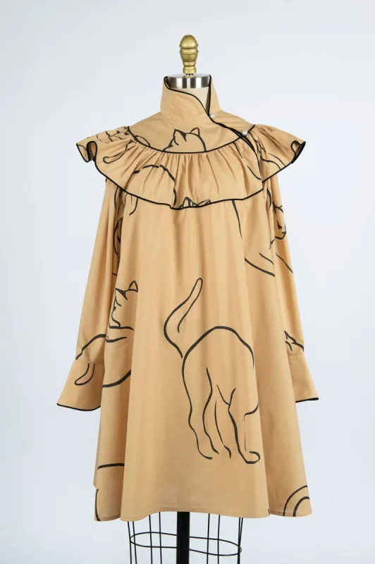 Racquel Dress in Vintage Cat Sheet Fabric made by Batsheva