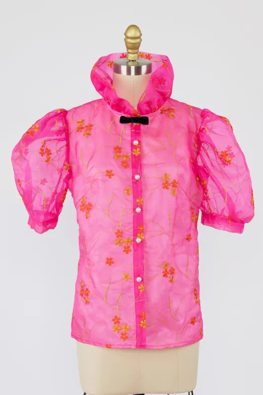 Lou Blouse in Hot Pink Silk Organza sold by Batsheva