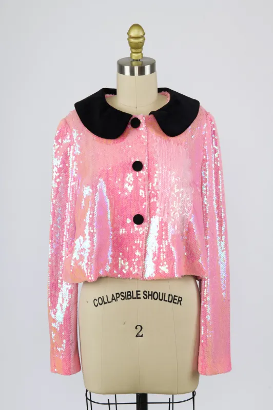 Peter Pan Coat in Pink Sequin sold by Batsheva