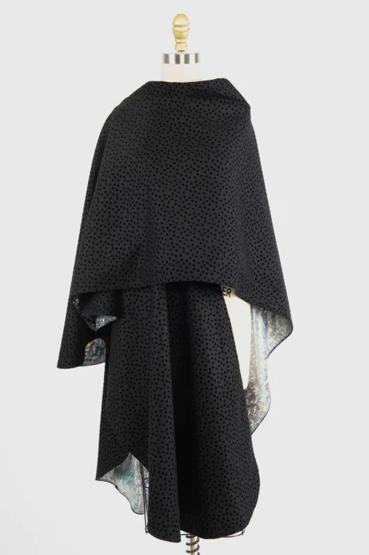 Shirley Cape in Black Flocked Wool made by Batsheva