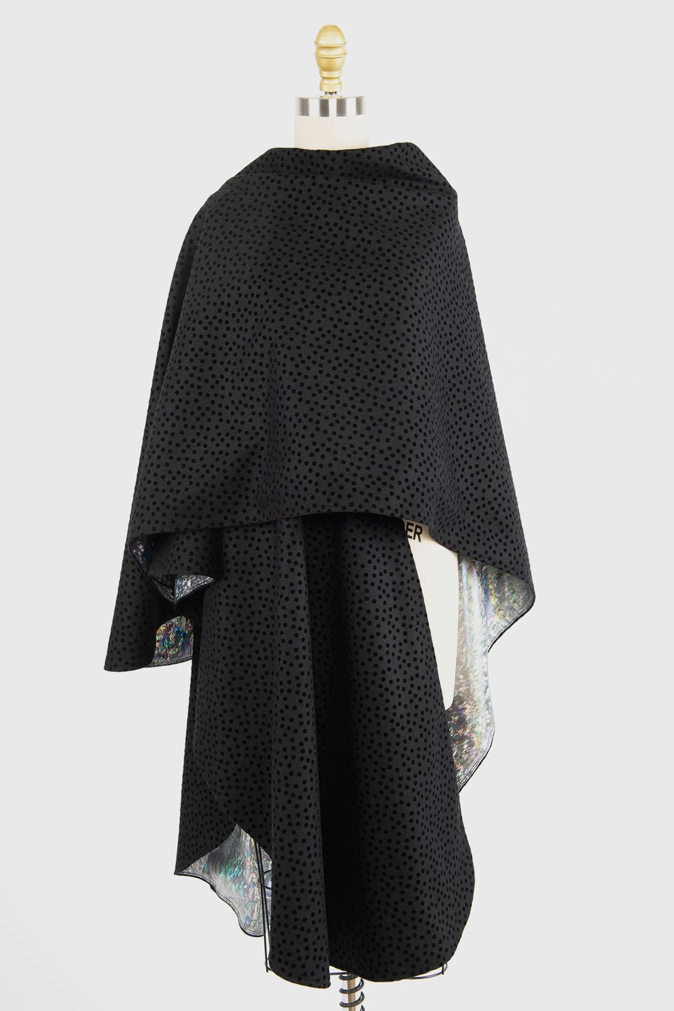 Shirley Cape in Black Flocked Wool sold by Batsheva