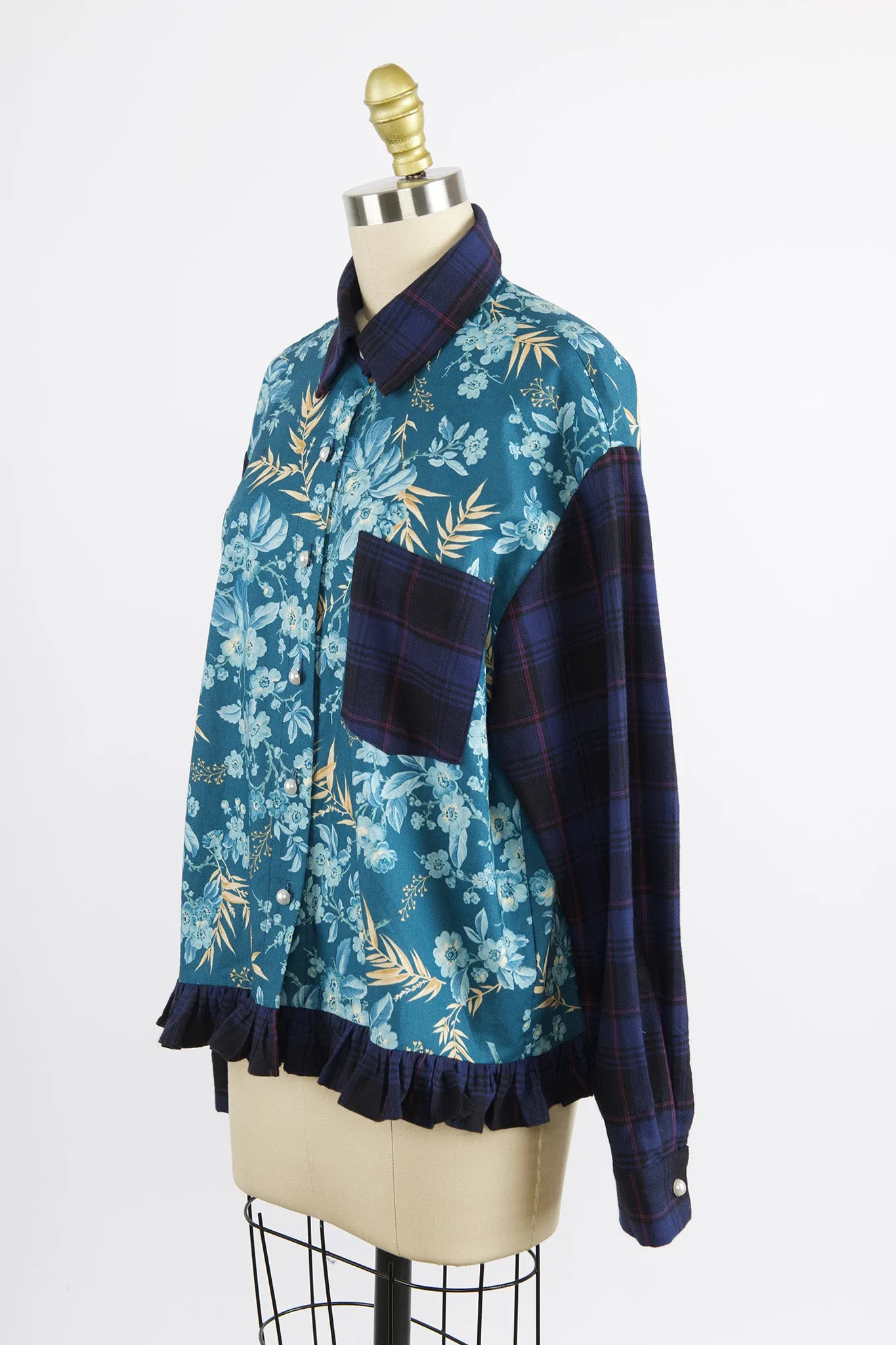 Ruffled Button Up Shirt in Deadstock Floral and Flannel sold by Batsheva product image thumbnail 2