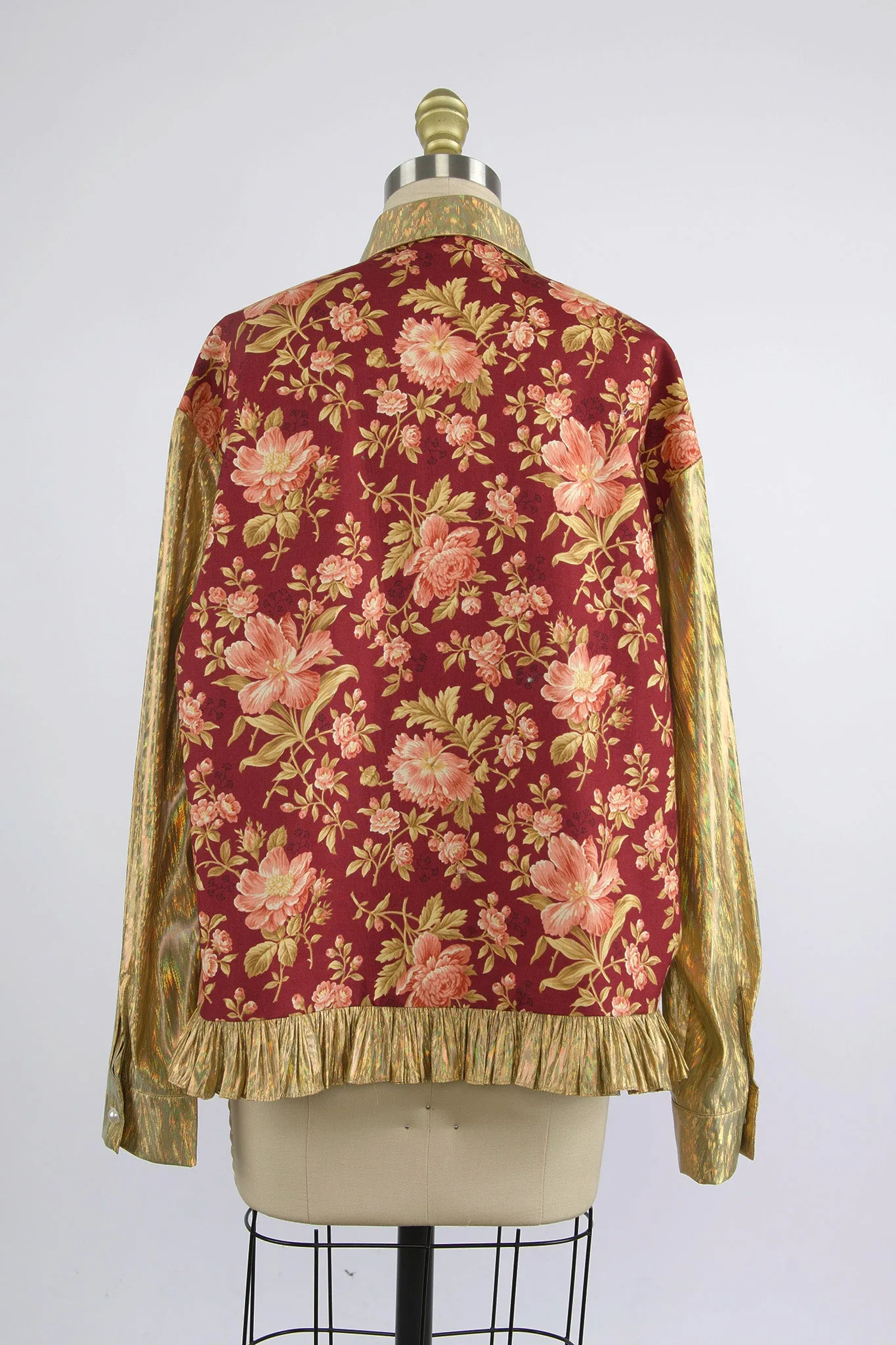 Ruffled Button Up Shirt in Deadstock Floral and Gold Holographic sold by Batsheva product image thumbnail 3