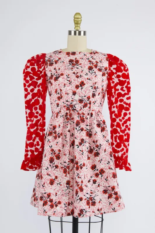 Square Neck Mini Prairie Dress in Roses and Dots made by Batsheva