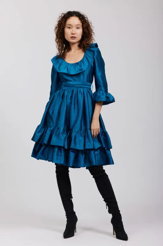 Sample Sale Patty Dress in Crystal Teal Taffeta made by Batsheva