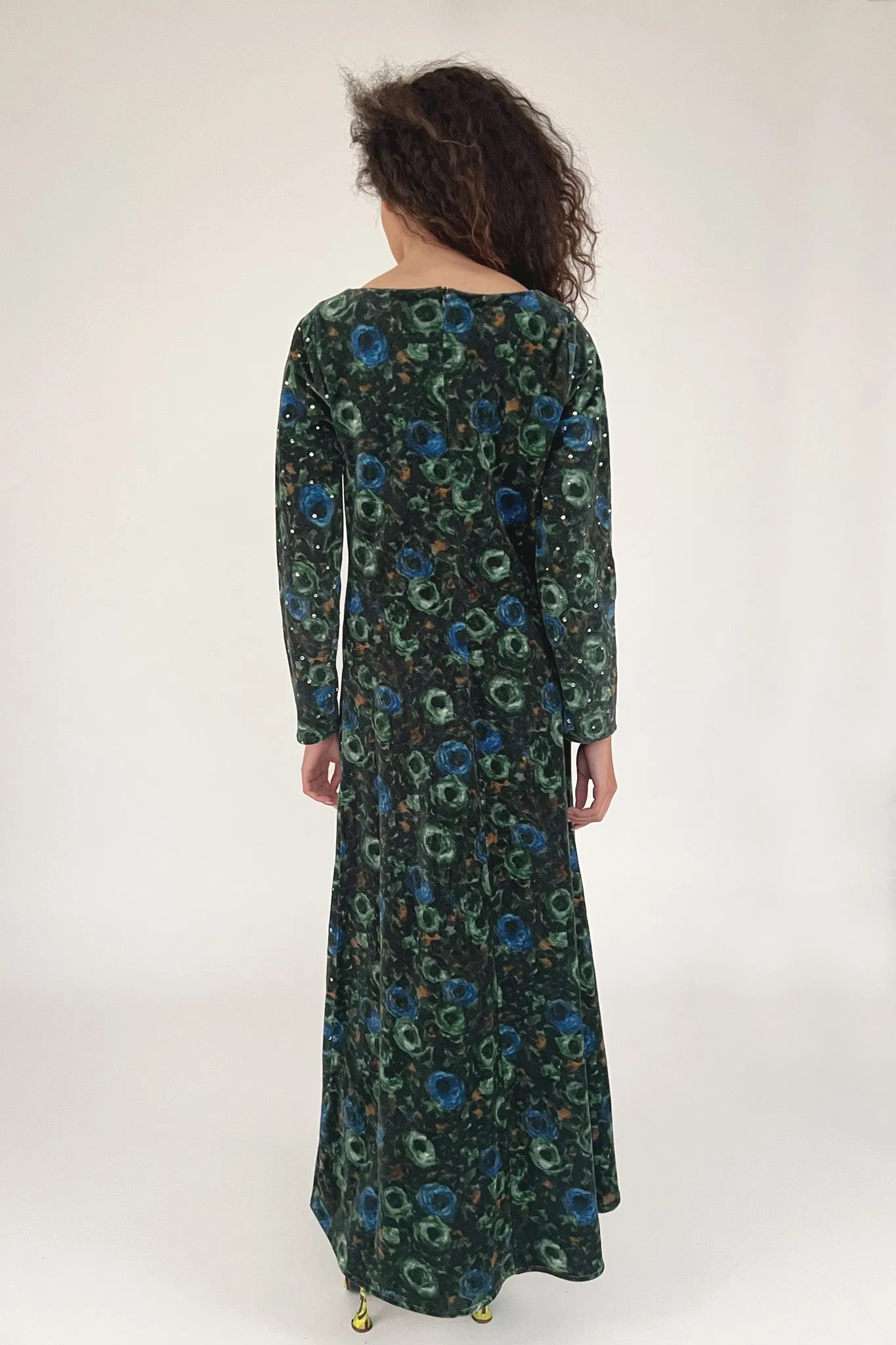 Sample Sale Rhinestone Maxi Dress in Green Floral Velvet sold by Batsheva product image thumbnail 3
