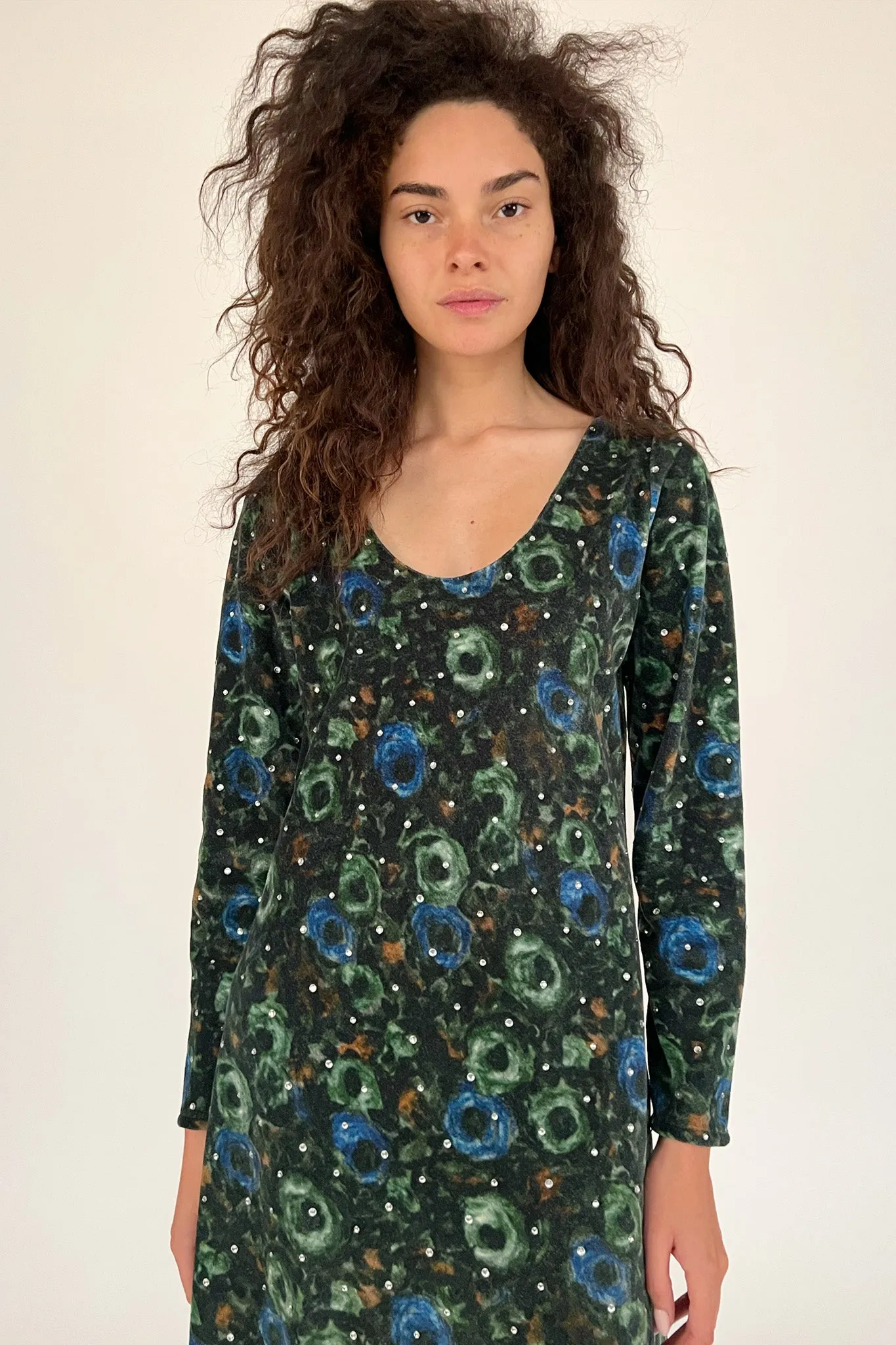 Sample Sale Rhinestone Maxi Dress in Green Floral Velvet sold by Batsheva product image thumbnail 2