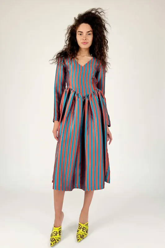 Sample Sale Vivienne Dress in Green and Orange Stripe sold by Batsheva