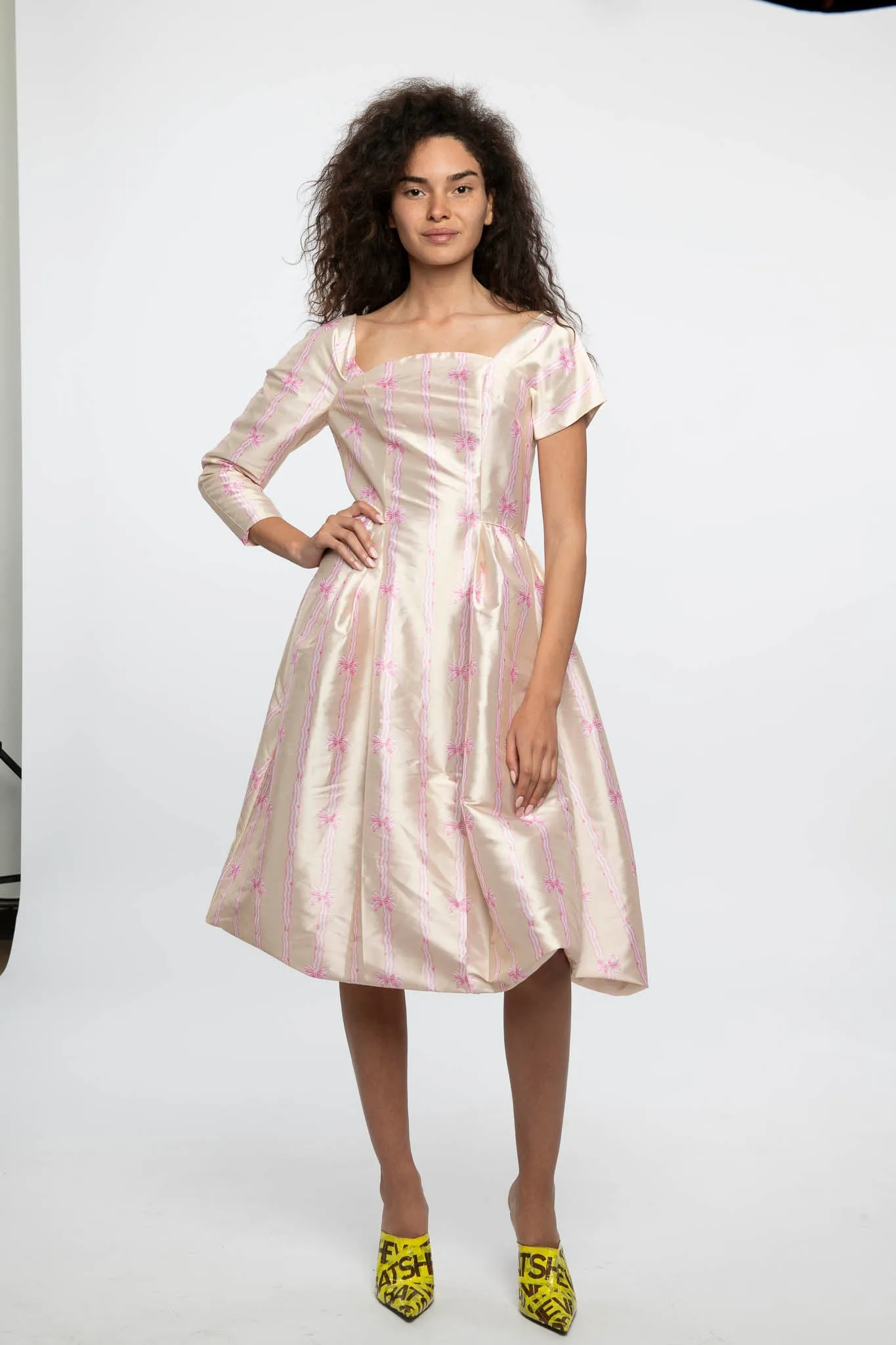Sample Sale Asymmetric Sleeve Midi Dress in Blush Pink Bow Taffeta sold by Batsheva product image thumbnail 2