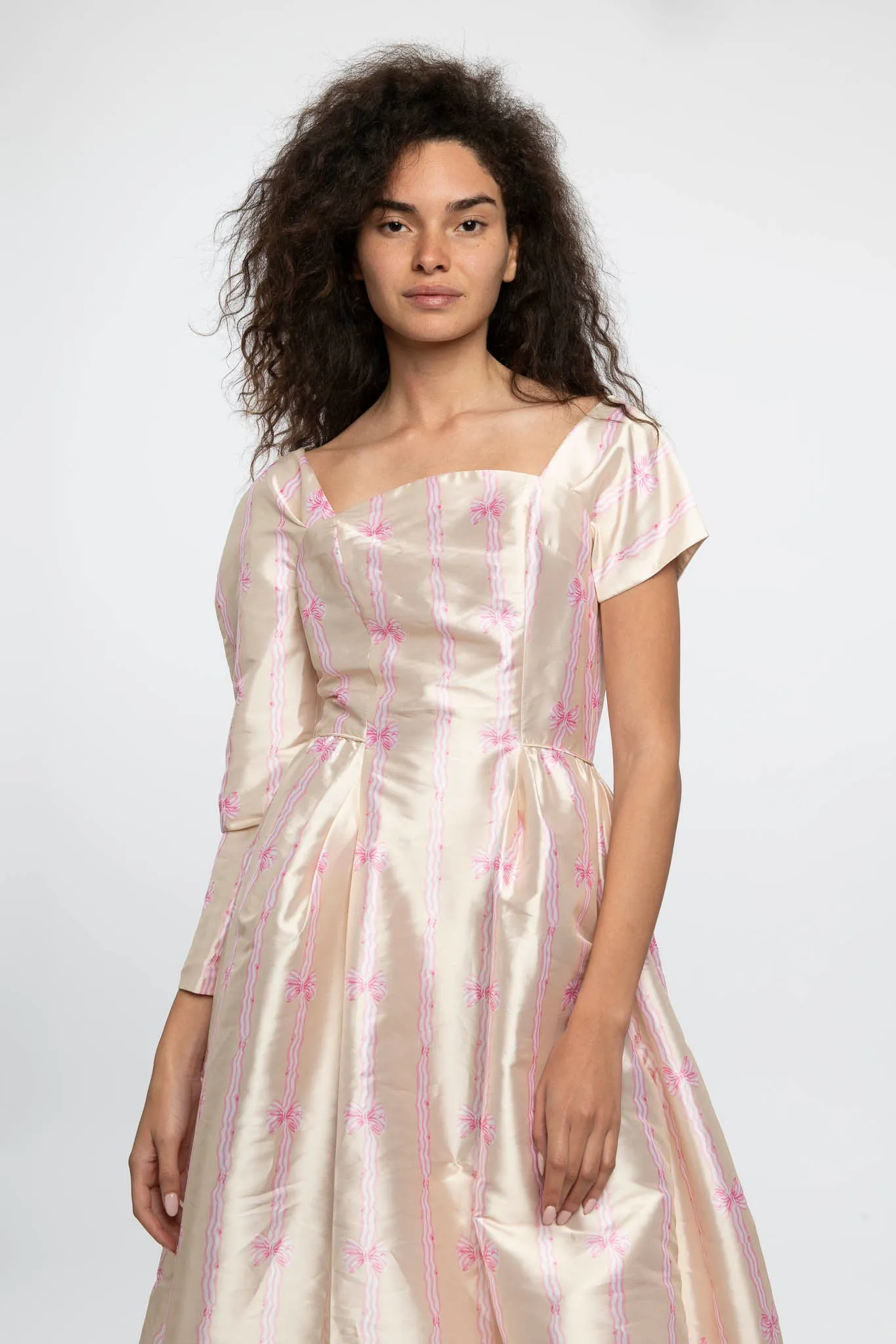 Sample Sale Asymmetric Sleeve Midi Dress in Blush Pink Bow Taffeta sold by Batsheva product image thumbnail 3