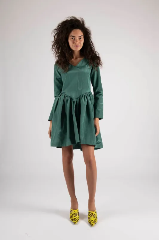 Sample Sale Vivienne Dress in Emerald Green Moiré sold by Batsheva