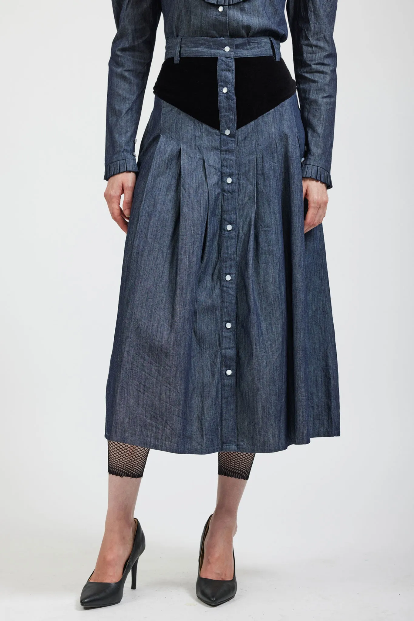 Sample Sale Denim Patch Skirt sold by Batsheva