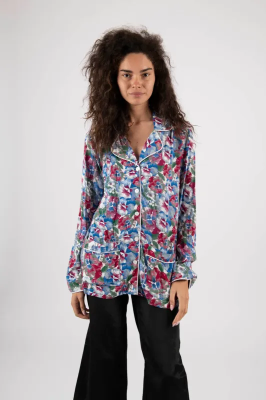 Sample Sale Pajama Style Blouse in Blue Floral sold by Batsheva