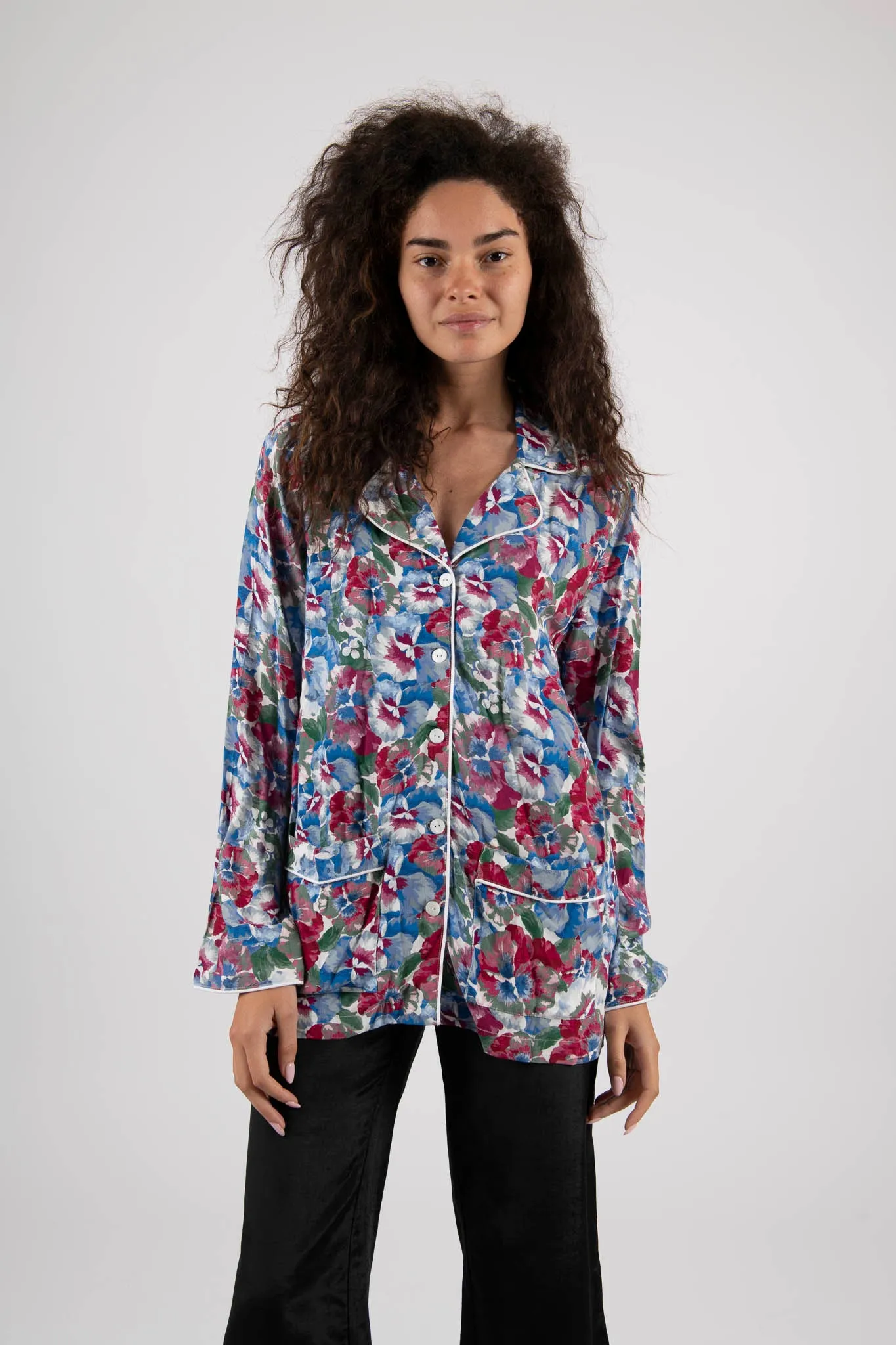 Sample Sale Pajama Style Blouse in Blue Floral sold by Batsheva product image thumbnail 3