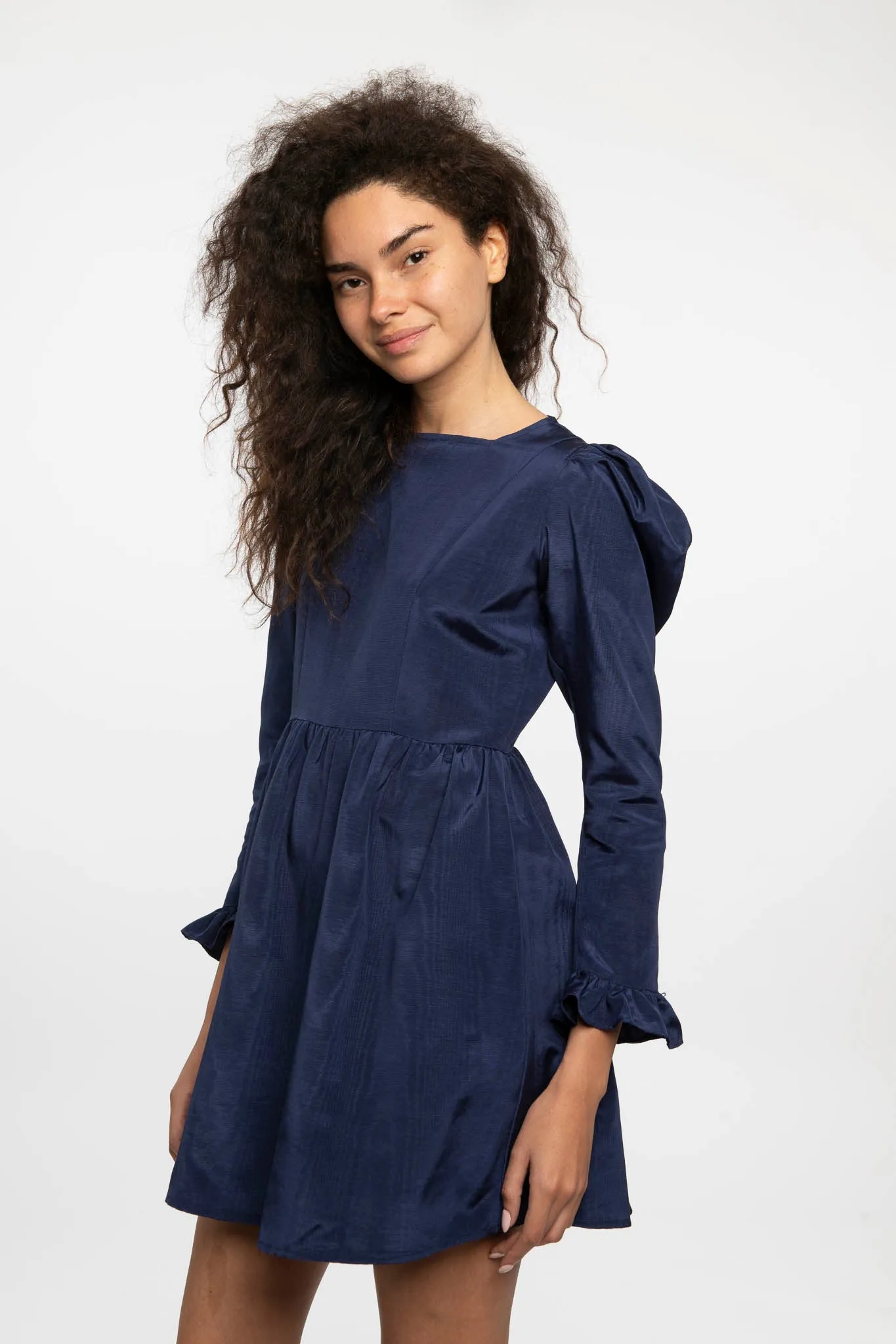 Square Neck Mini Prairie Dress in Navy Moiré sold by Batsheva product image thumbnail 3