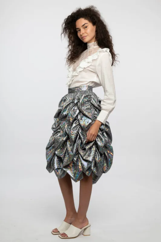 Anja Skirt in Silver Holographic Lamé made by Batsheva