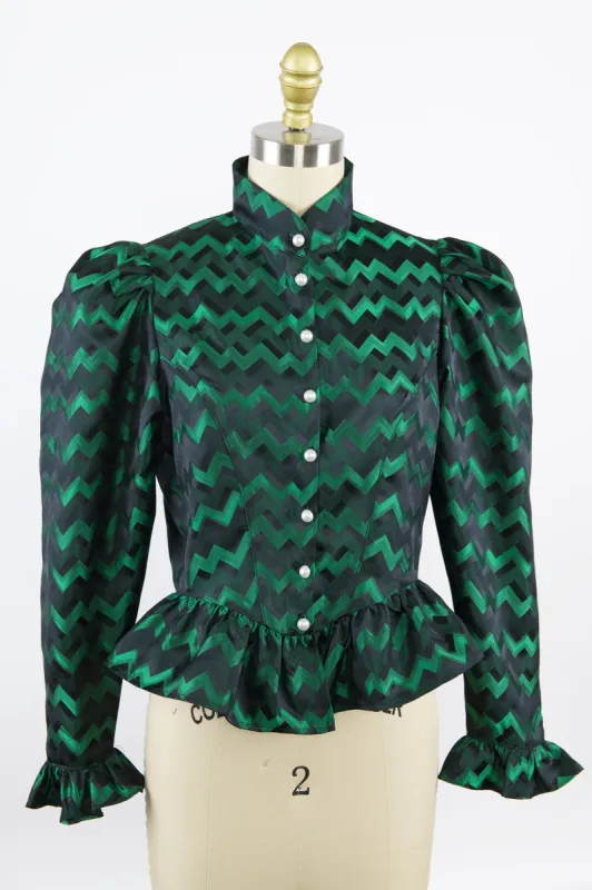 One-Of-A-Kind Grace Blouse in Vintage Green Silk made by Batsheva