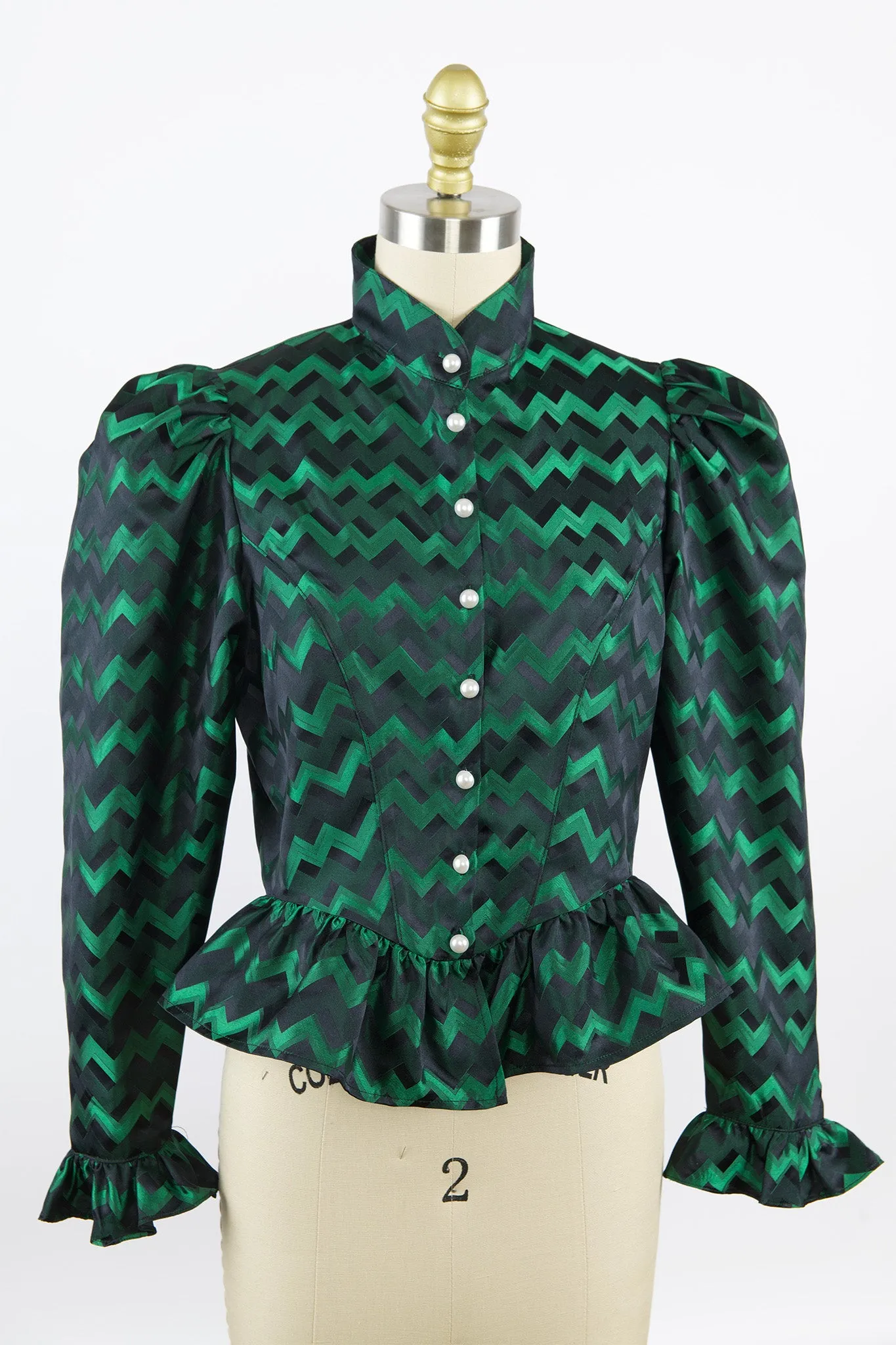 One-Of-A-Kind Grace Blouse in Vintage Green Silk sold by Batsheva