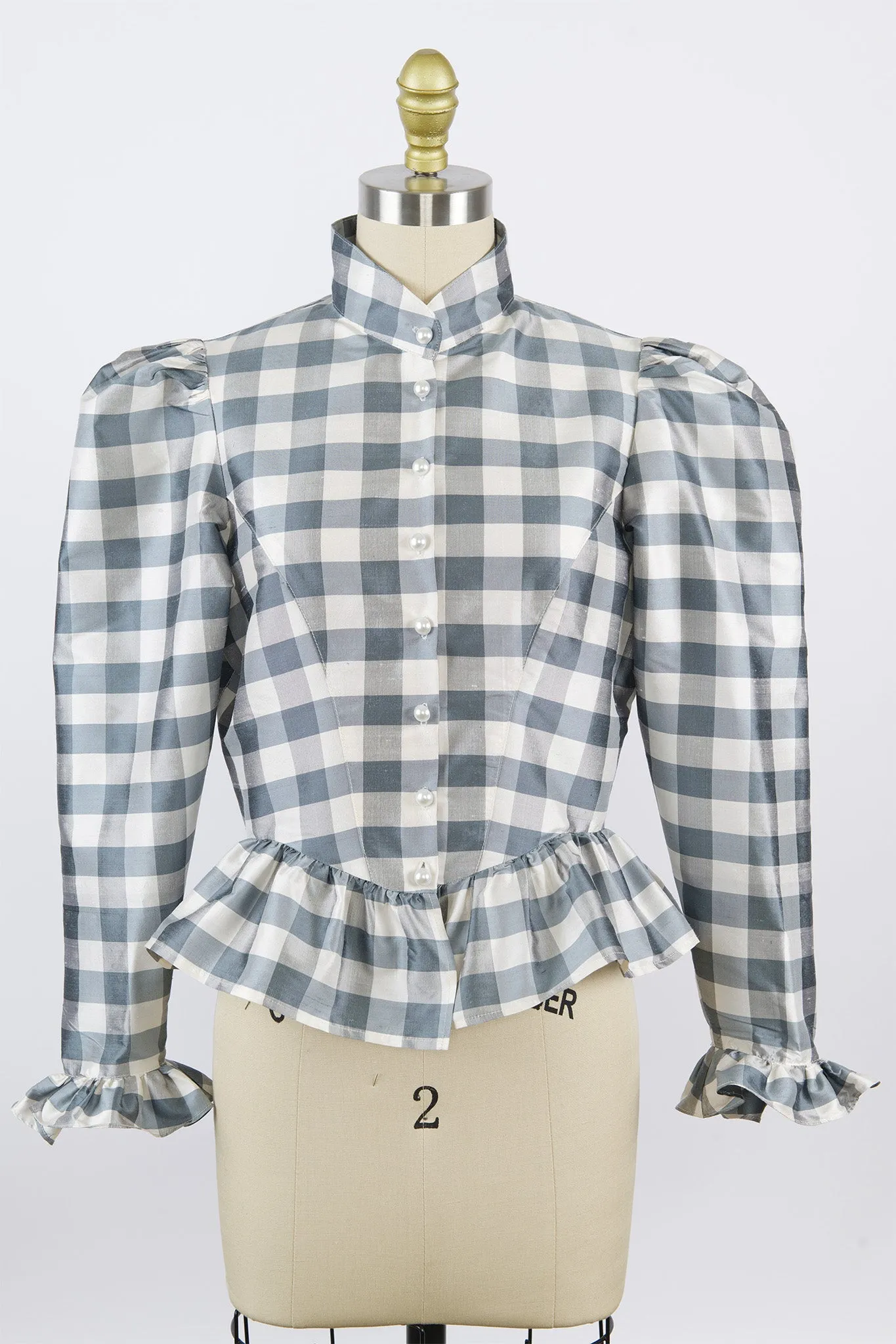 One-Of-A-Kind Grace Blouse in Vintage Gray & White Gingham sold by Batsheva