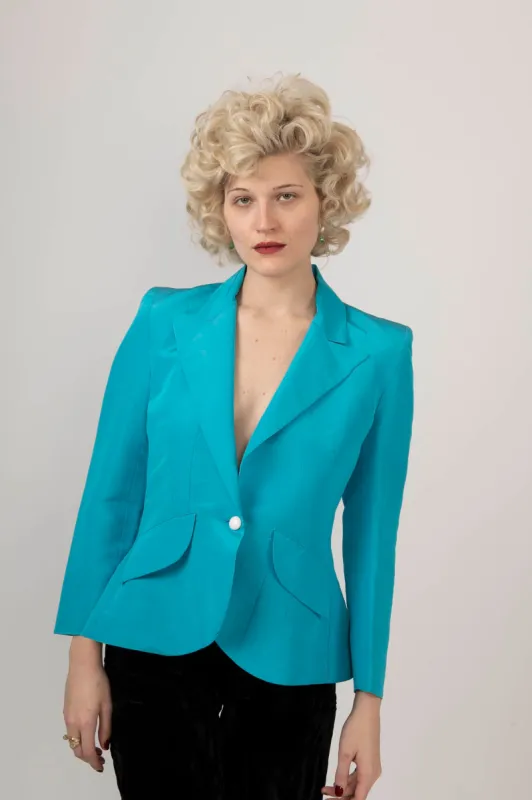 Sample Sale Silk Faille Scuba Blue Blazer sold by Batsheva