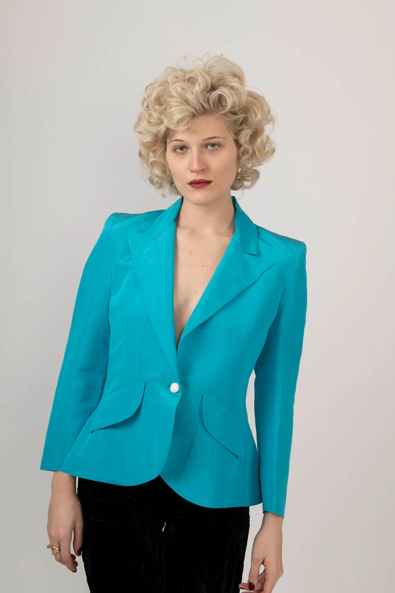Sample Sale Silk Faille Scuba Blue Blazer sold by Batsheva