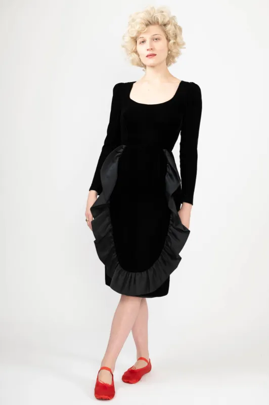 Sample Sale Vintage Black Velvet Dress with Ruffle made by Batsheva