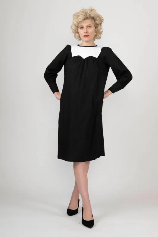 Sample Sale Long Sleeve Shift Dress in Black and White Poplin sold by Batsheva
