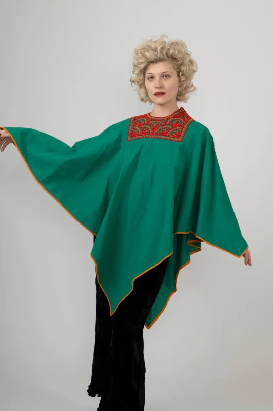 Sample Sale Vintage Green Embroidered Poncho sold by Batsheva