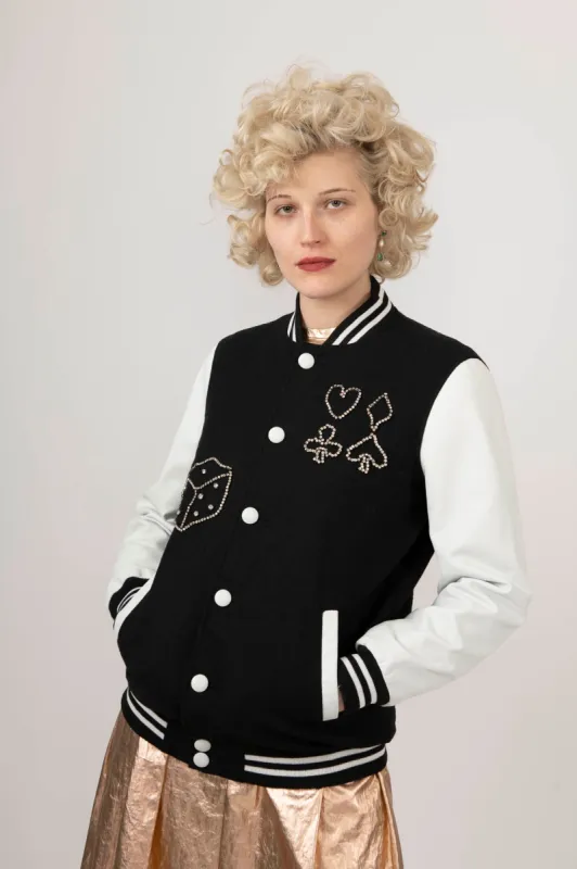 Sample Sale Leather and Wool Bomber Jacket in Black and White made by Batsheva
