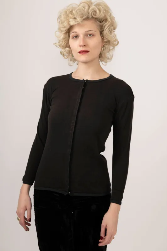 Sample Sale Vintage Betsey Johnson Henley in Black Cotton made by Batsheva