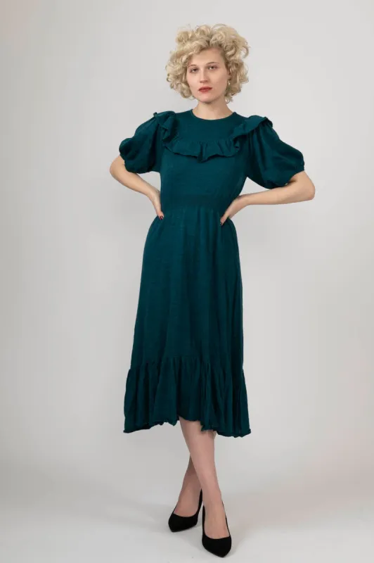 Sample Sale Vintage Knit Ruffle Dress in Teal sold by Batsheva
